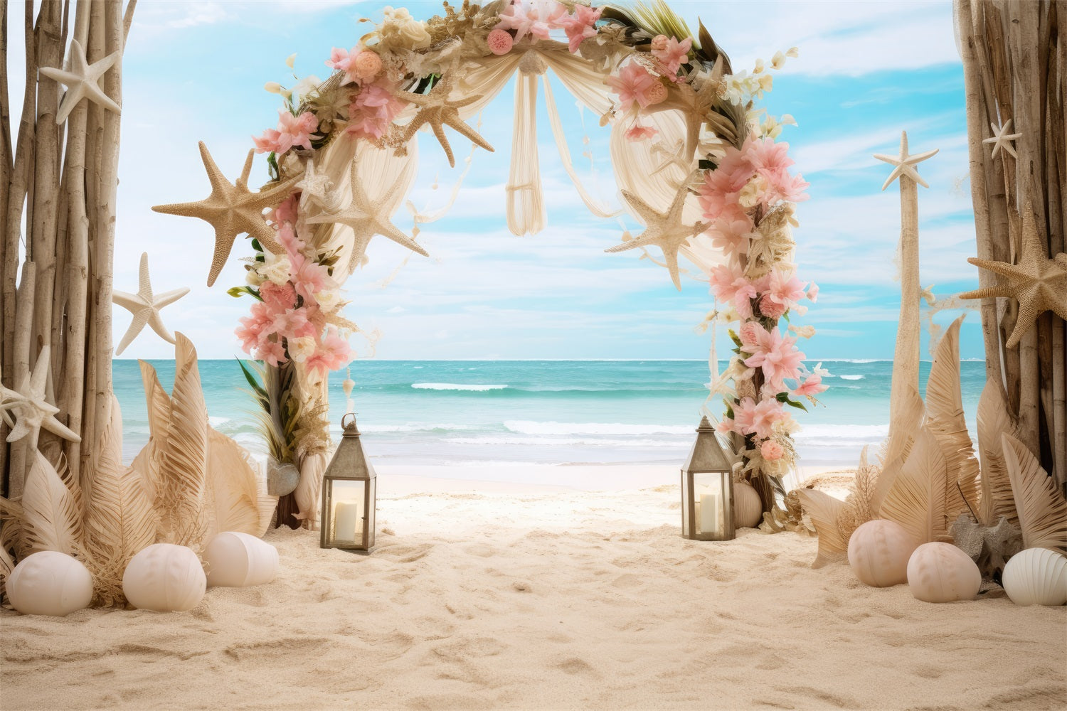 Wedding Photography Backdrop Beach Starfish Floral Arch Backdrop UK BRP12-380