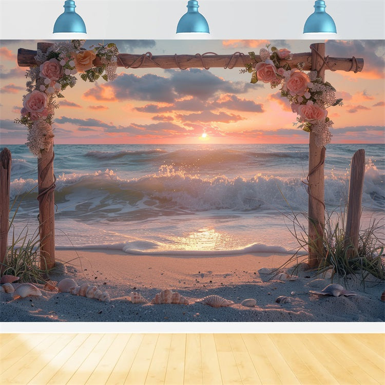 Wedding Backdrop Photography Sunset Beach Floral Arch Backdrop UK BRP12-381
