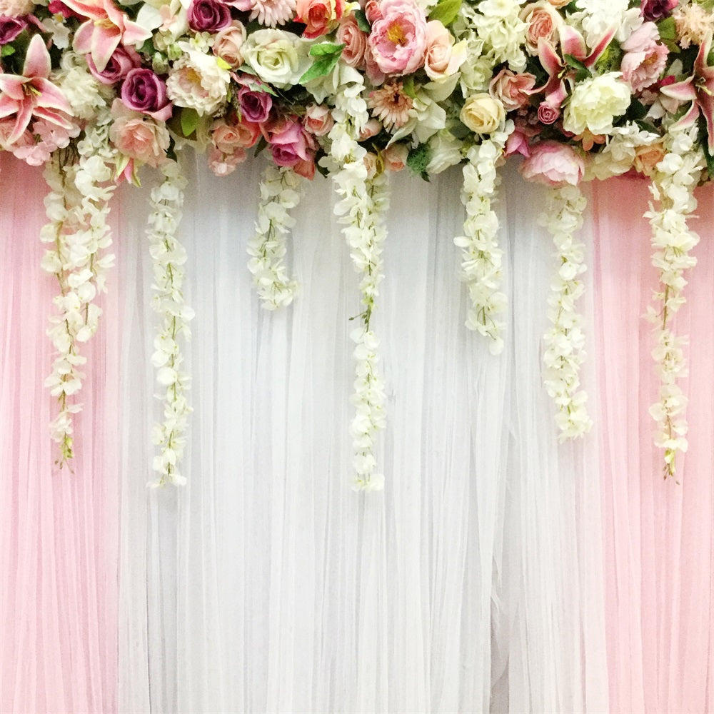 Wedding Photography Backdrops Pink White Floral Drapes Backdrop UK BRP12-383