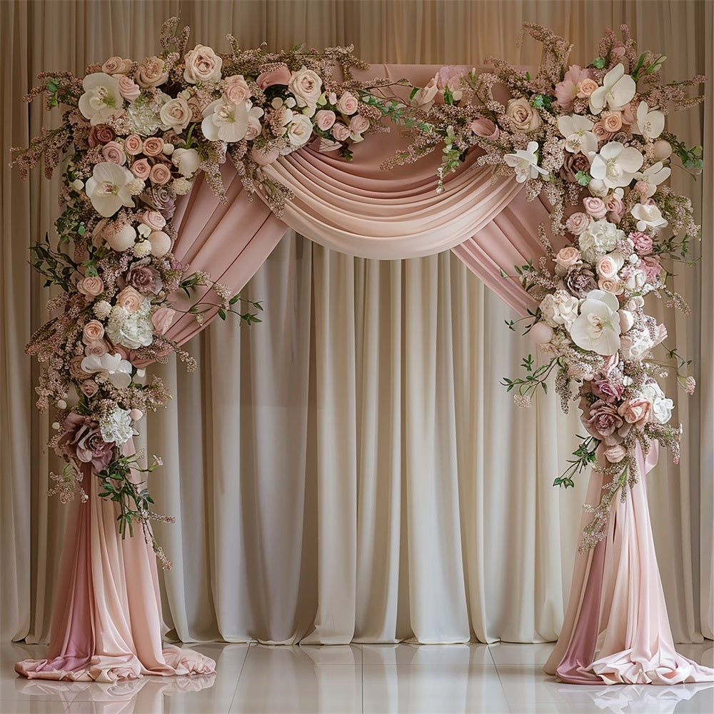 Wedding Photos Backdrop Blush Draped Floral Arch Backdrop UK BRP12-385