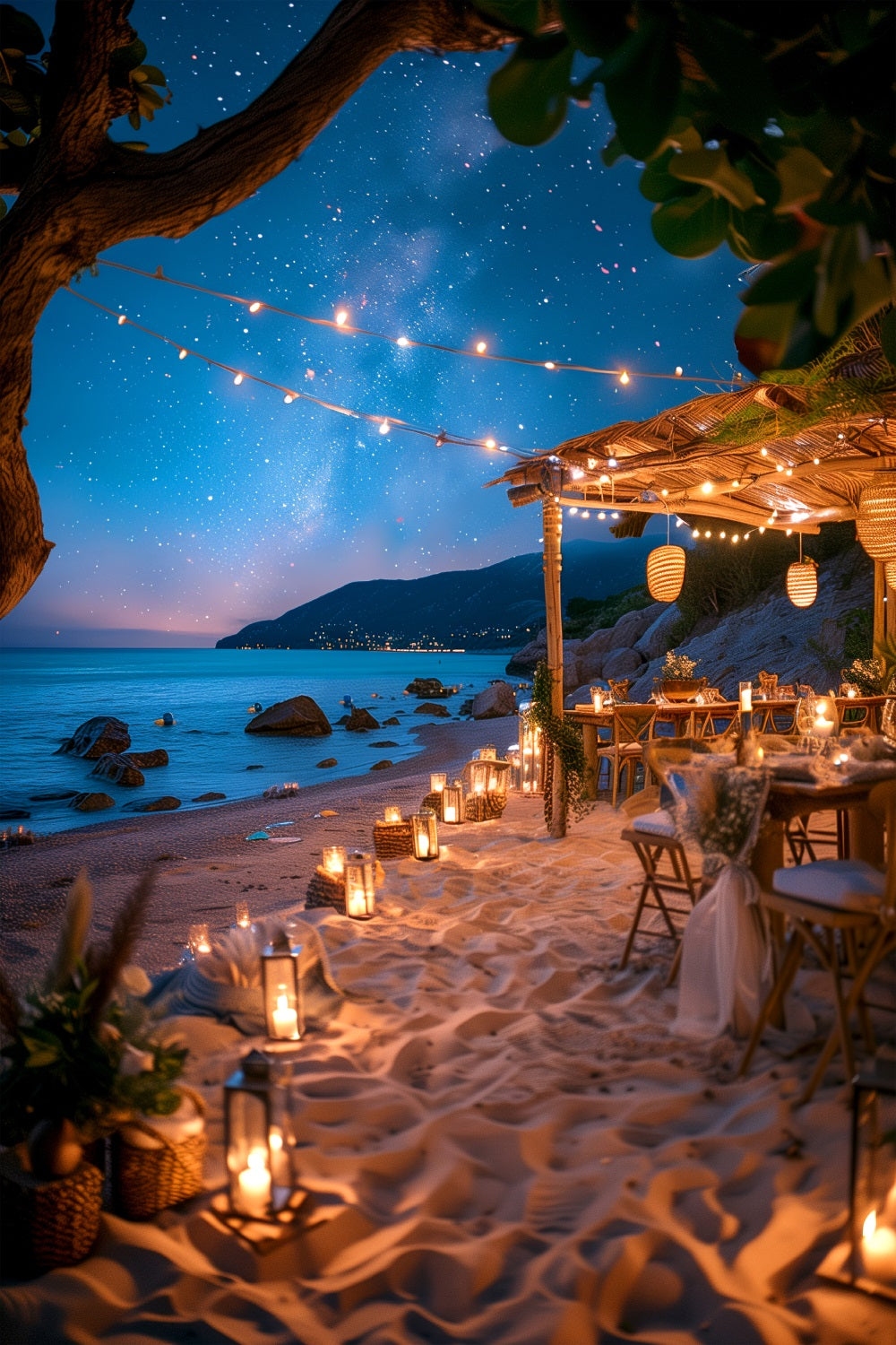 Backdrops For Weddings Starry Night Beachside Candlelit Backdrop UK BRP12-389