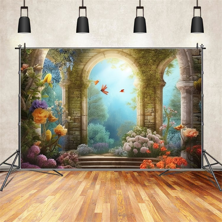 Spring Photo Backdrop Rustic Arch Vibrant Blooms Backdrop UK BRP12-459