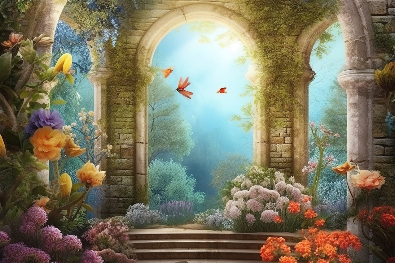 Spring Photo Backdrop Rustic Arch Vibrant Blooms Backdrop UK BRP12-459