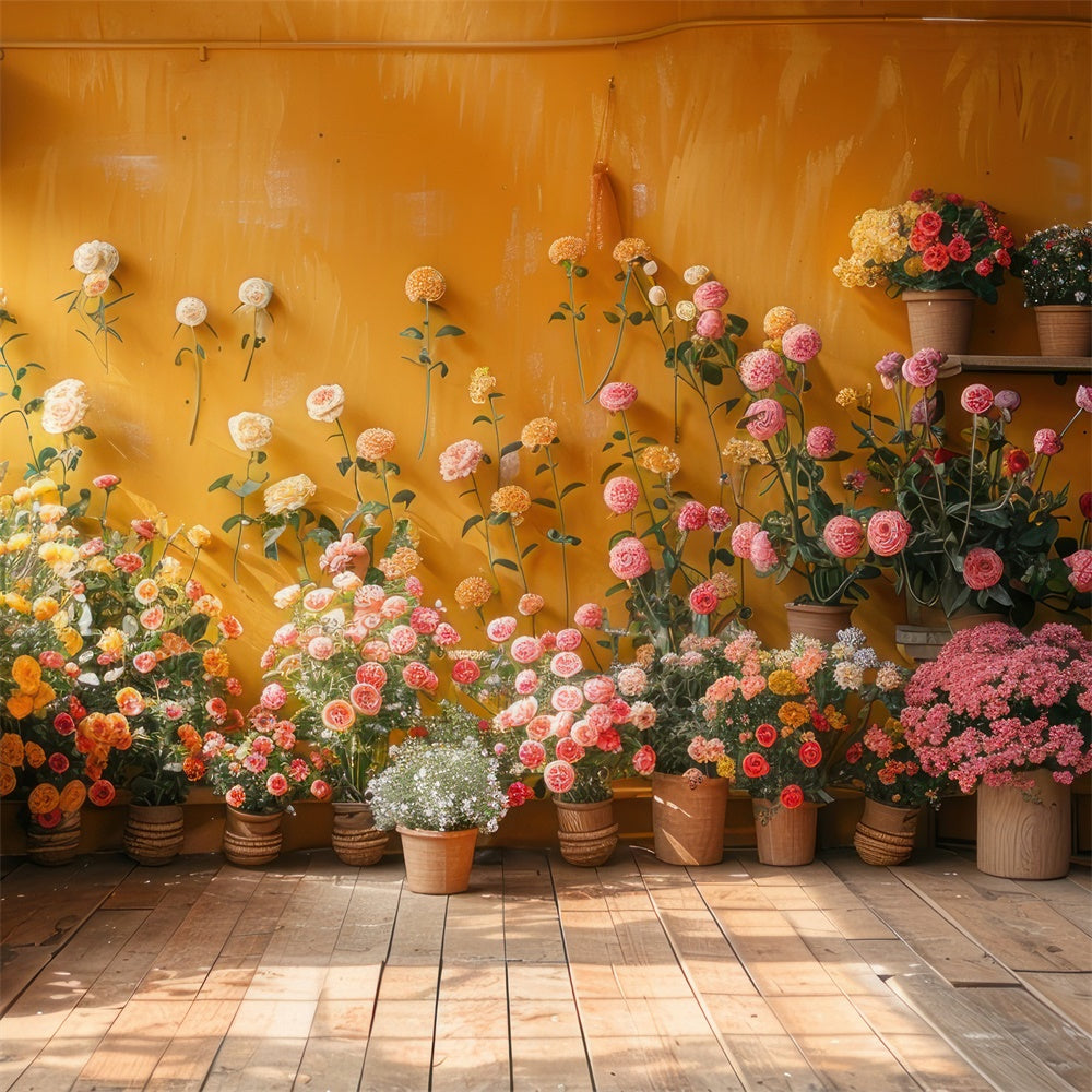 Photography Backdrops Spring Bright Flowers Yellow Wall Backdrop UK BRP12-468