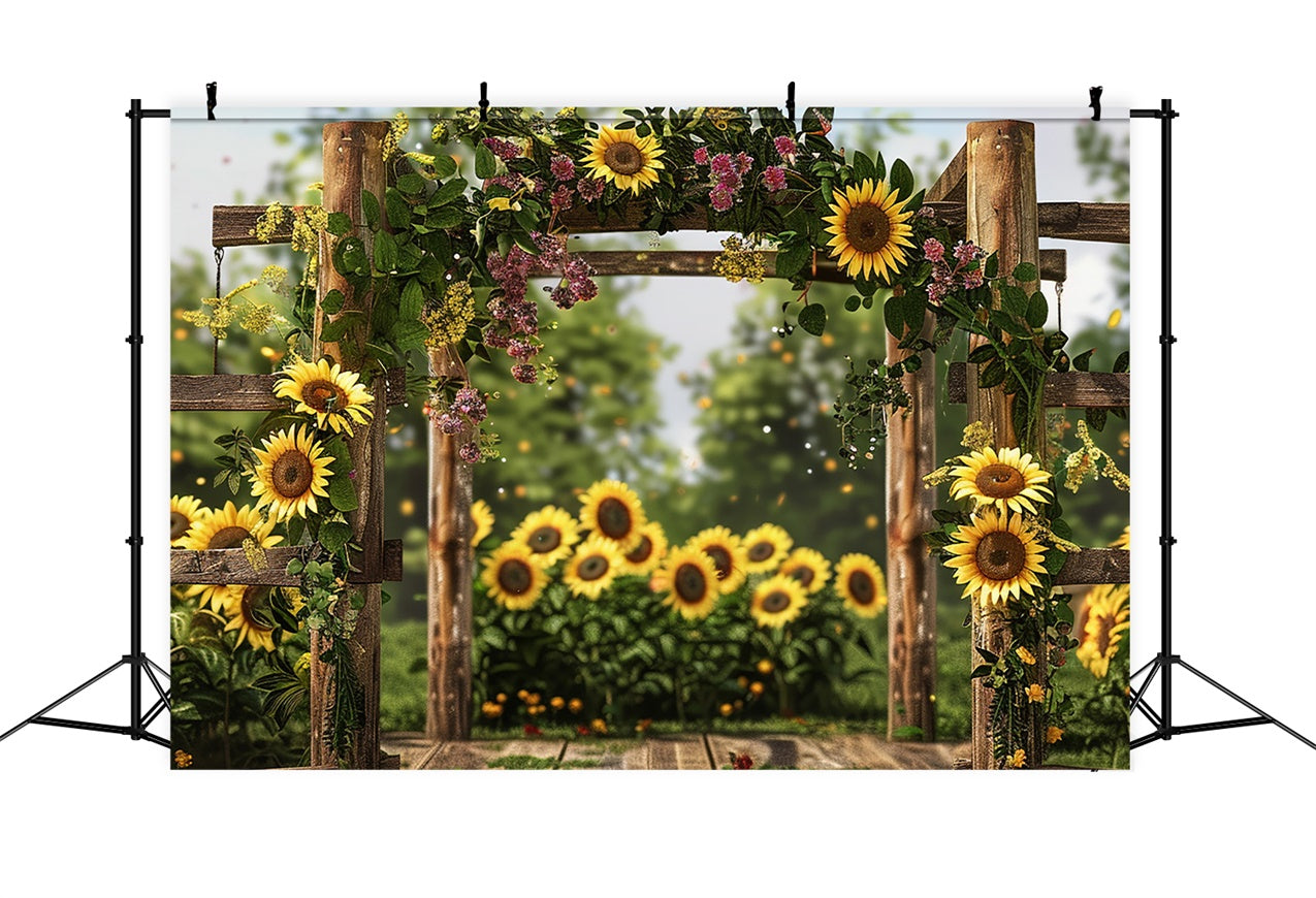 Spring Photo Backdrops Rustic Wooden Fence Sunflowers Backdrop UK BRP12-472