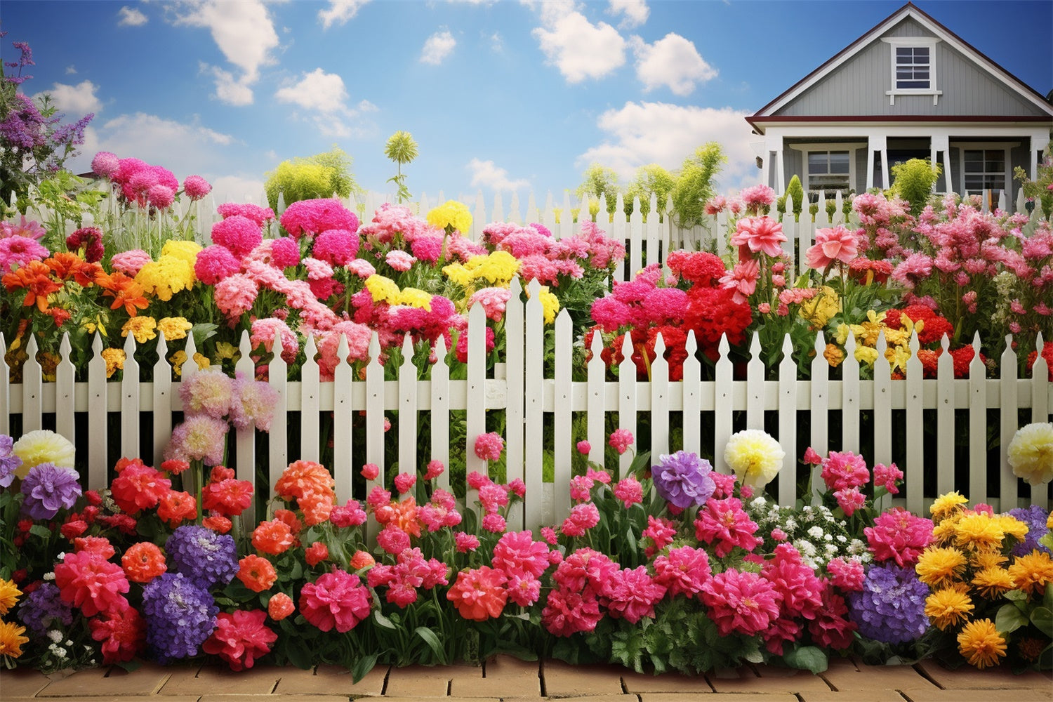 Spring Photography Backdrop Bright Blossoms White Fence Backdrop UK BRP12-474