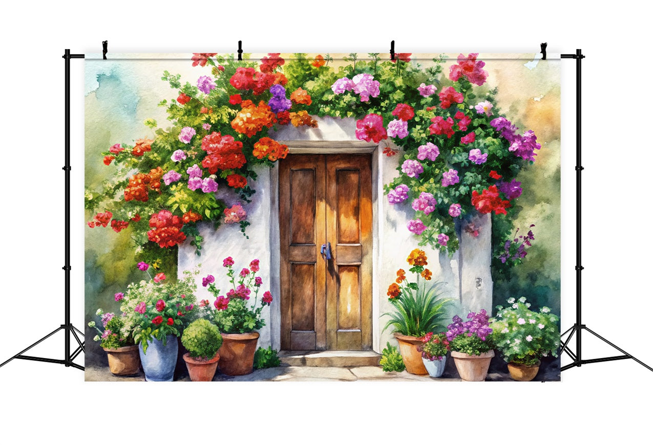 Spring Photography Backdrop Hand-Painted Cottage Door Floral Backdrop UK BRP12-499