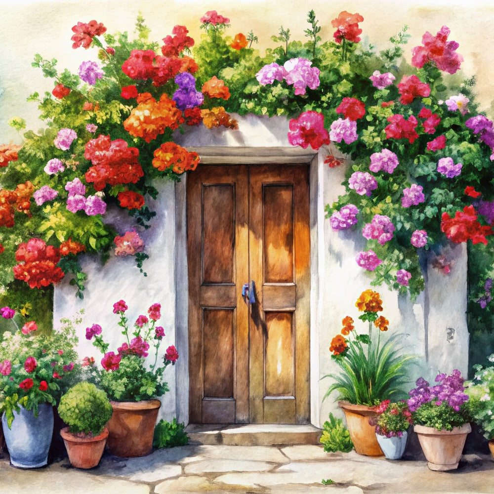 Spring Photography Backdrop Hand-Painted Cottage Door Floral Backdrop UK BRP12-499