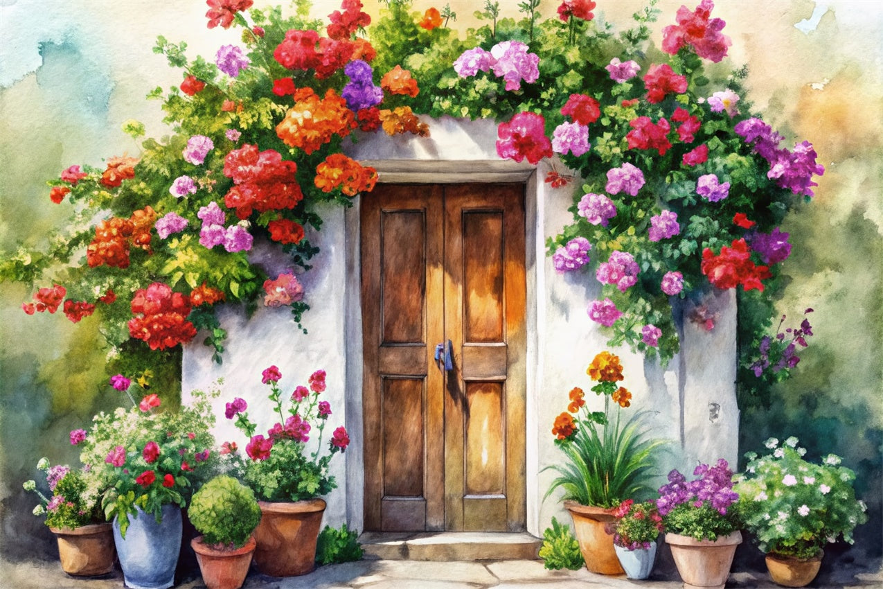 Spring Photography Backdrop Hand-Painted Cottage Door Floral Backdrop UK BRP12-499