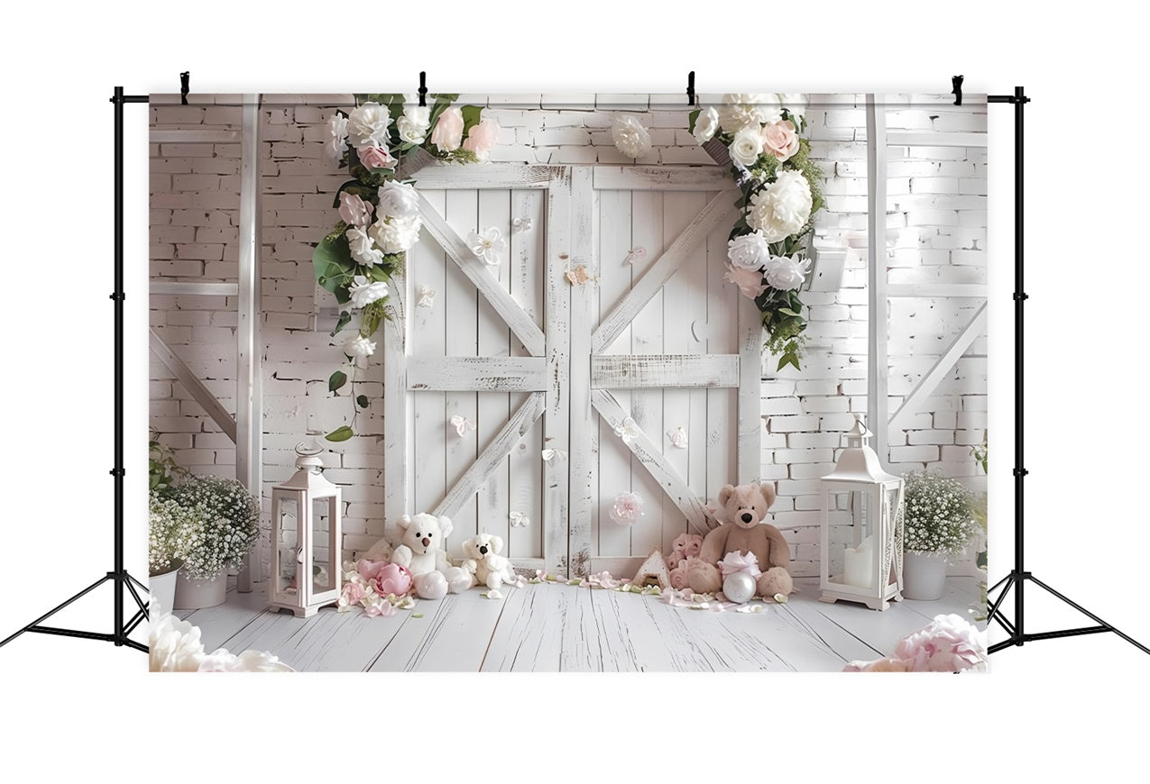 Photography Spring Backdrops Barn Door Floral Teddy Backdrop UK BRP12-505