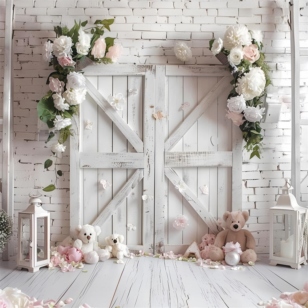 Photography Spring Backdrops Barn Door Floral Teddy Backdrop UK BRP12-505