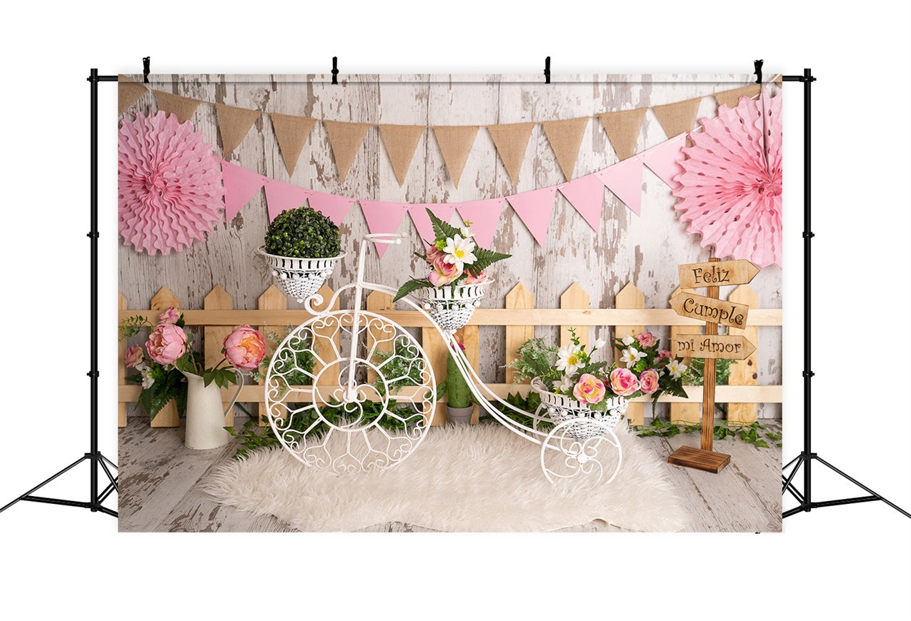 Spring Picture Backdrops Floral Bicycle Fence Party Backdrop UK BRP12-506