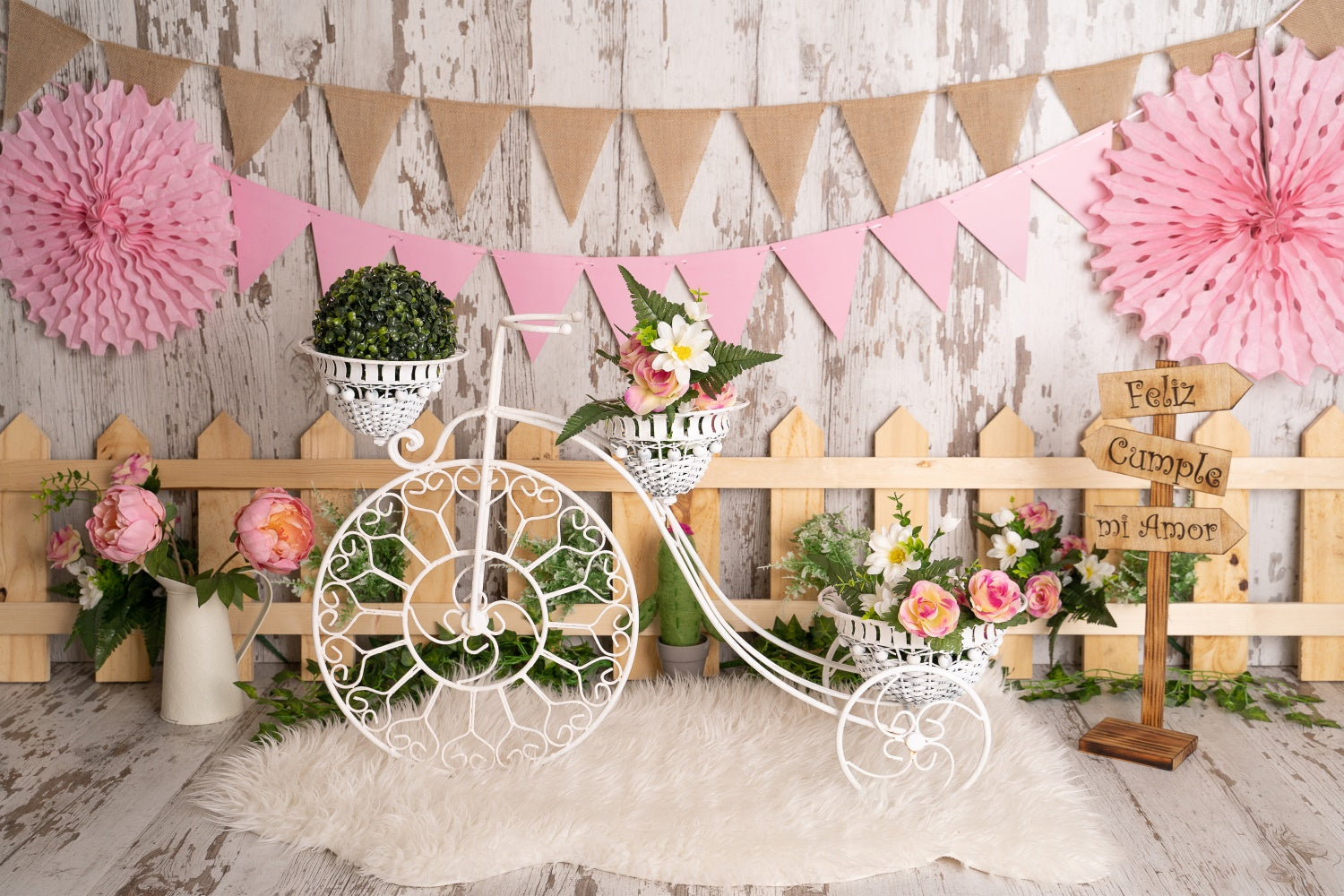 Spring Picture Backdrops Floral Bicycle Fence Party Backdrop UK BRP12-506