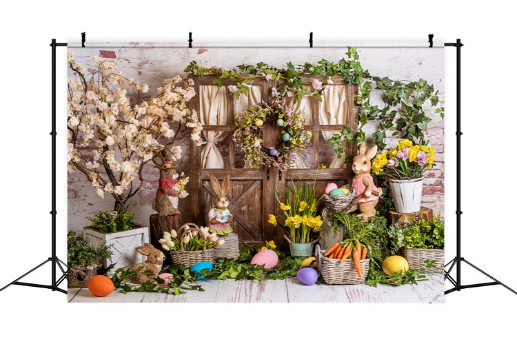 Easter Spring Backdrops Flowers Bunnies Wooden Door Backdrop UK BRP12-508