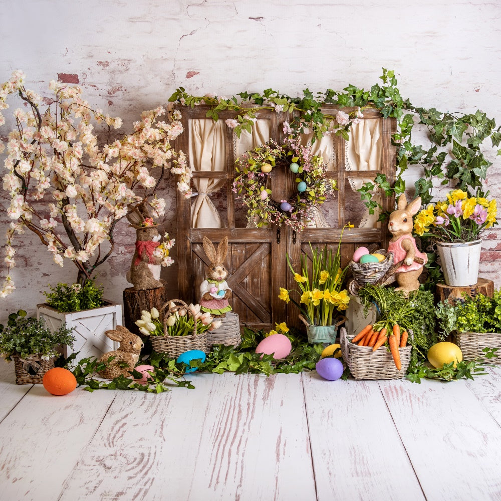Easter Spring Backdrops Flowers Bunnies Wooden Door Backdrop UK BRP12-508