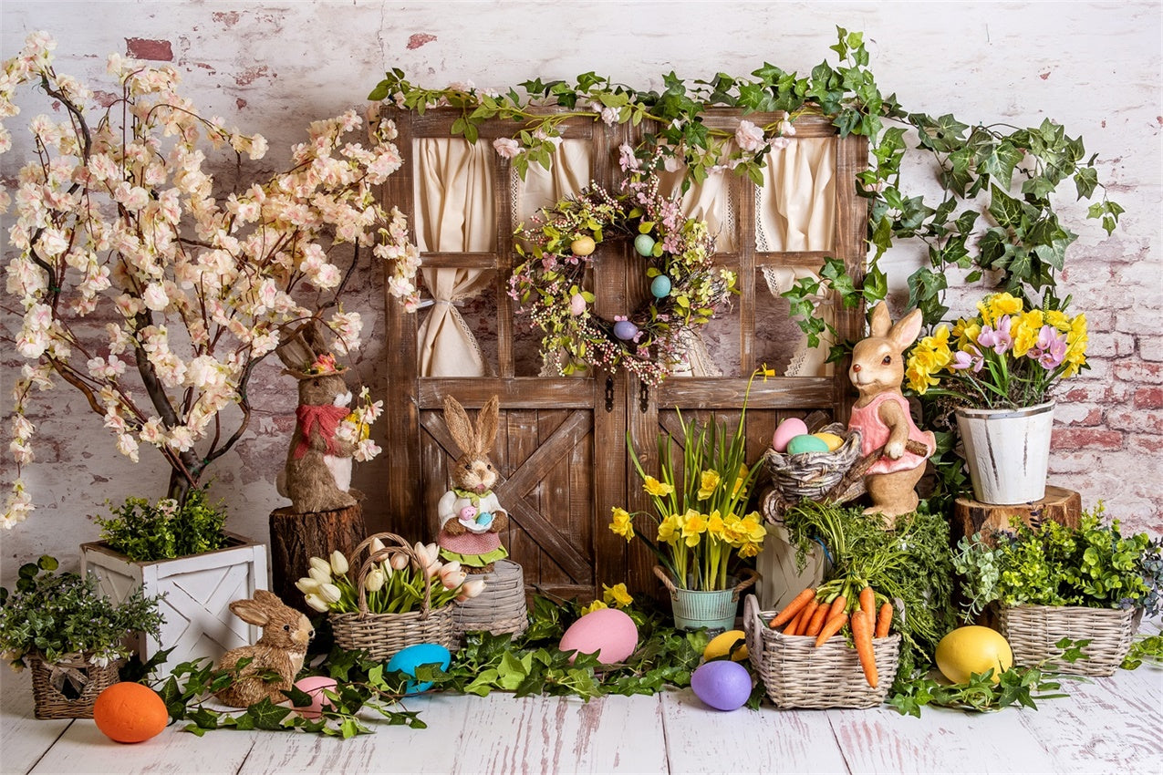 Easter Spring Backdrops Flowers Bunnies Wooden Door Backdrop UK BRP12-508