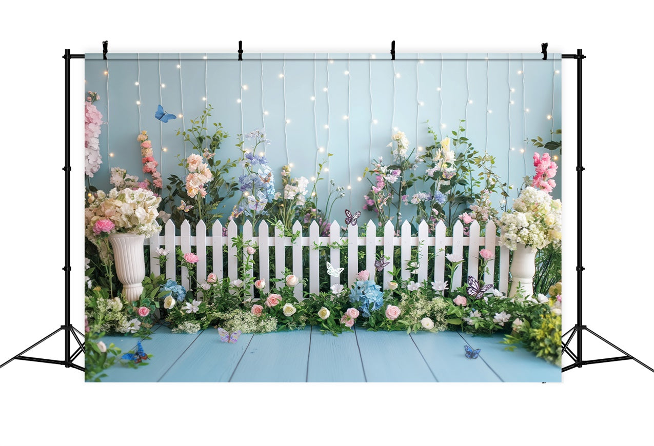 Spring Flower Backdrop Blossoms White Fence Photography Backdrop UK BRP12-509