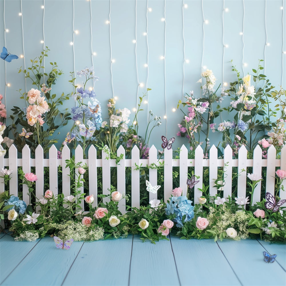 Spring Flower Backdrop Blossoms White Fence Photography Backdrop UK BRP12-509