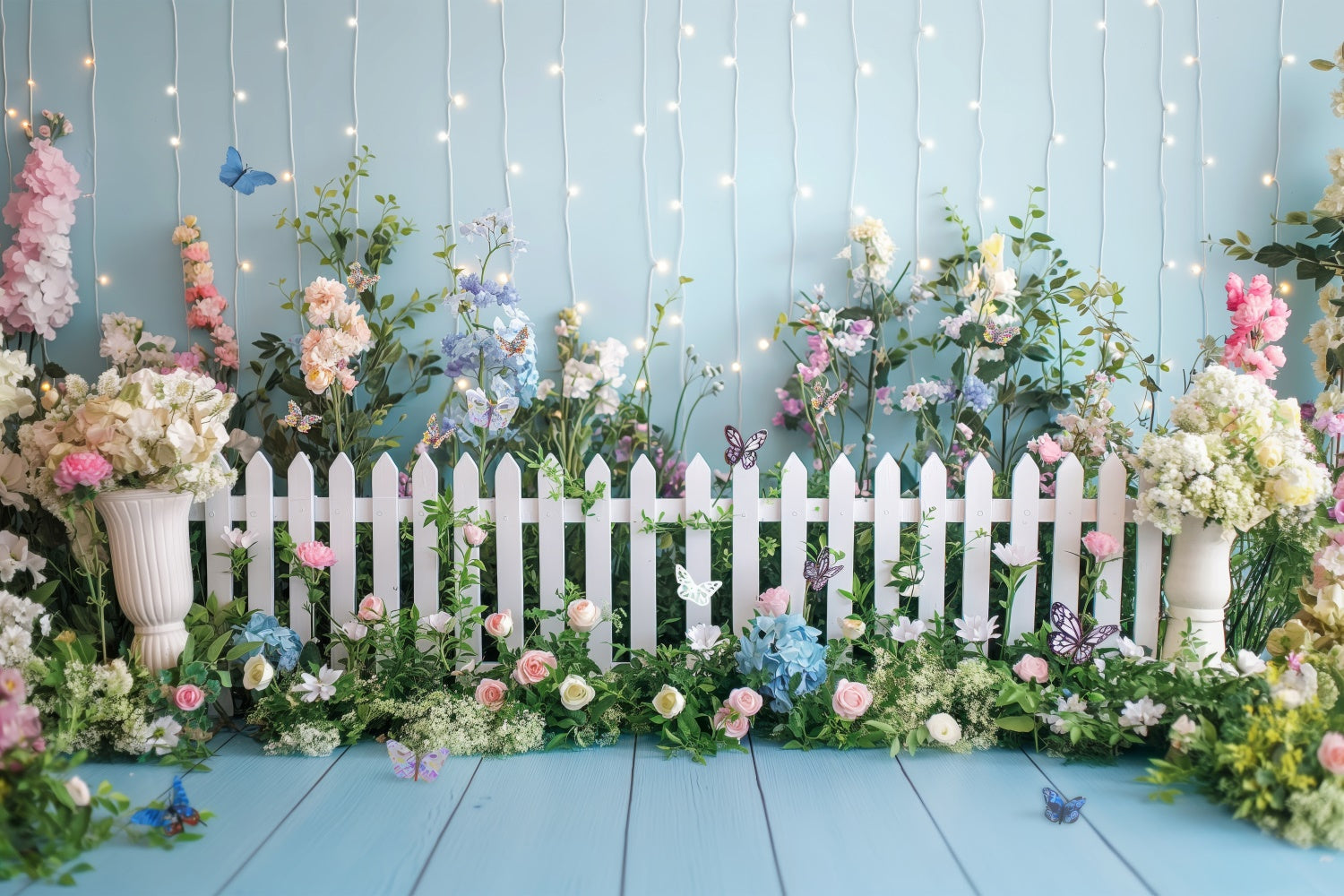 Spring Flower Backdrop Blossoms White Fence Photography Backdrop UK BRP12-509