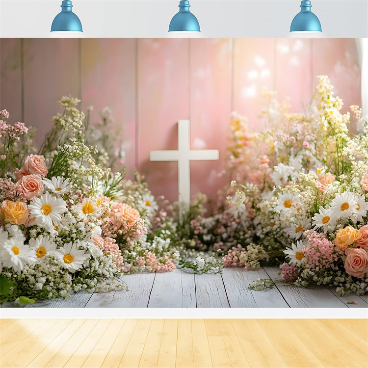 Photo Backdrop Spring Pastel Blossoms White Cross Backdrop UK BRP12-510
