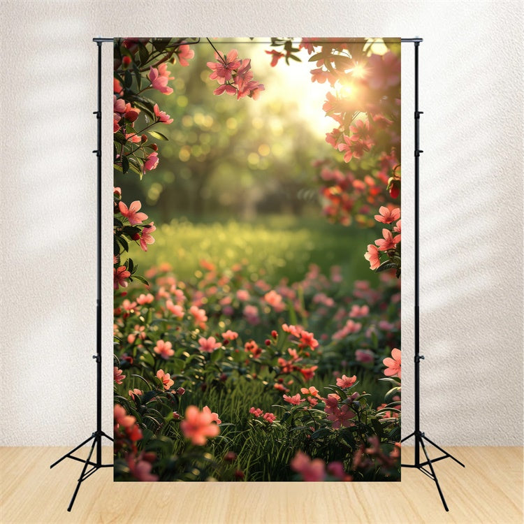 Spring Floral Backdrop Pink Blossoms Sunny Grass Backdrop UK BRP12-516