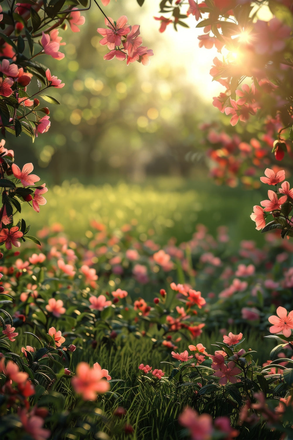 Spring Floral Backdrop Pink Blossoms Sunny Grass Backdrop UK BRP12-516