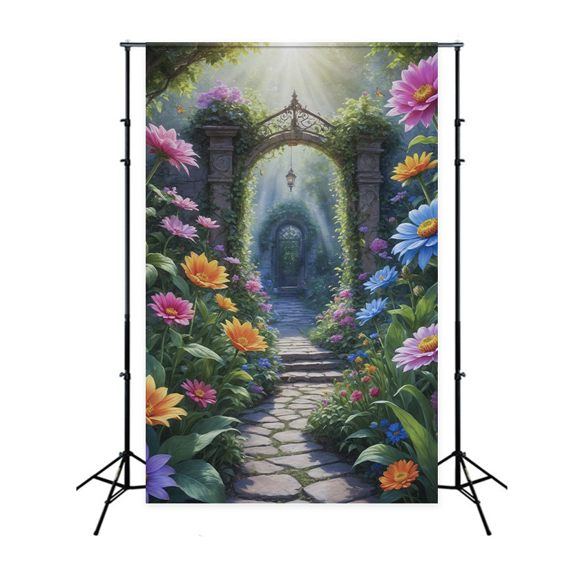 Spring Flowers Backdrop Garden Pathway Arch Backdrop UK BRP12-518