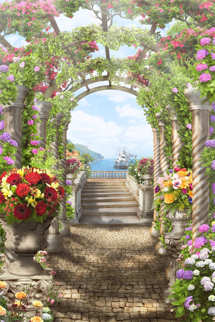Spring Backdrops Coastal Garden Archway Flower Vines Backdrop UK BRP12-519