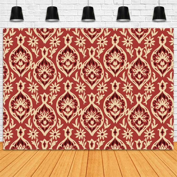 Damask Photo Backdrops Vintage Red Ivory Floral Backdrop UK BRP12-619