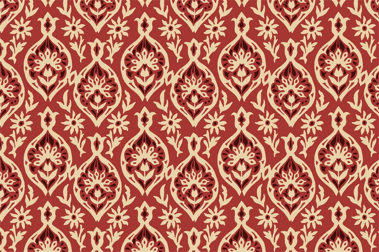 Damask Photo Backdrops Vintage Red Ivory Floral Backdrop UK BRP12-619