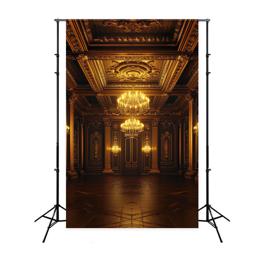 Architecture Backdrop Royal Golden Ballroom Chandeliers Backdrop UK BRP12-654
