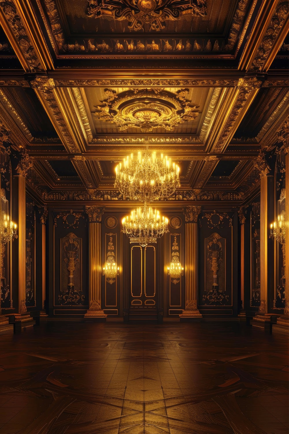 Architecture Backdrop Royal Golden Ballroom Chandeliers Backdrop UK BRP12-654