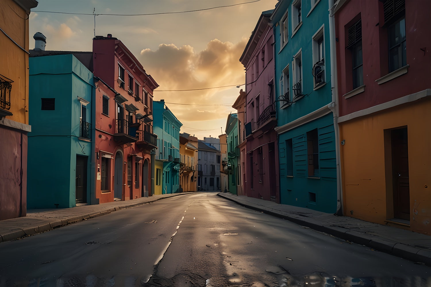Architecture Backdrop Colorful Street Painted Buildings Backdrop UK BRP12-663