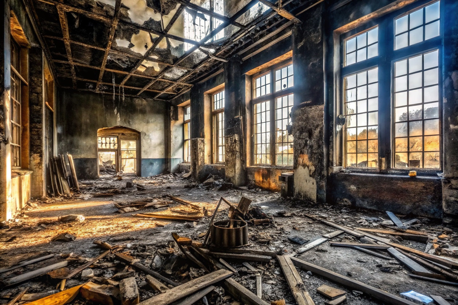 Architecture Backdrop Burnt-Out Abandoned Building Rubble Backdrop UK BRP12-666