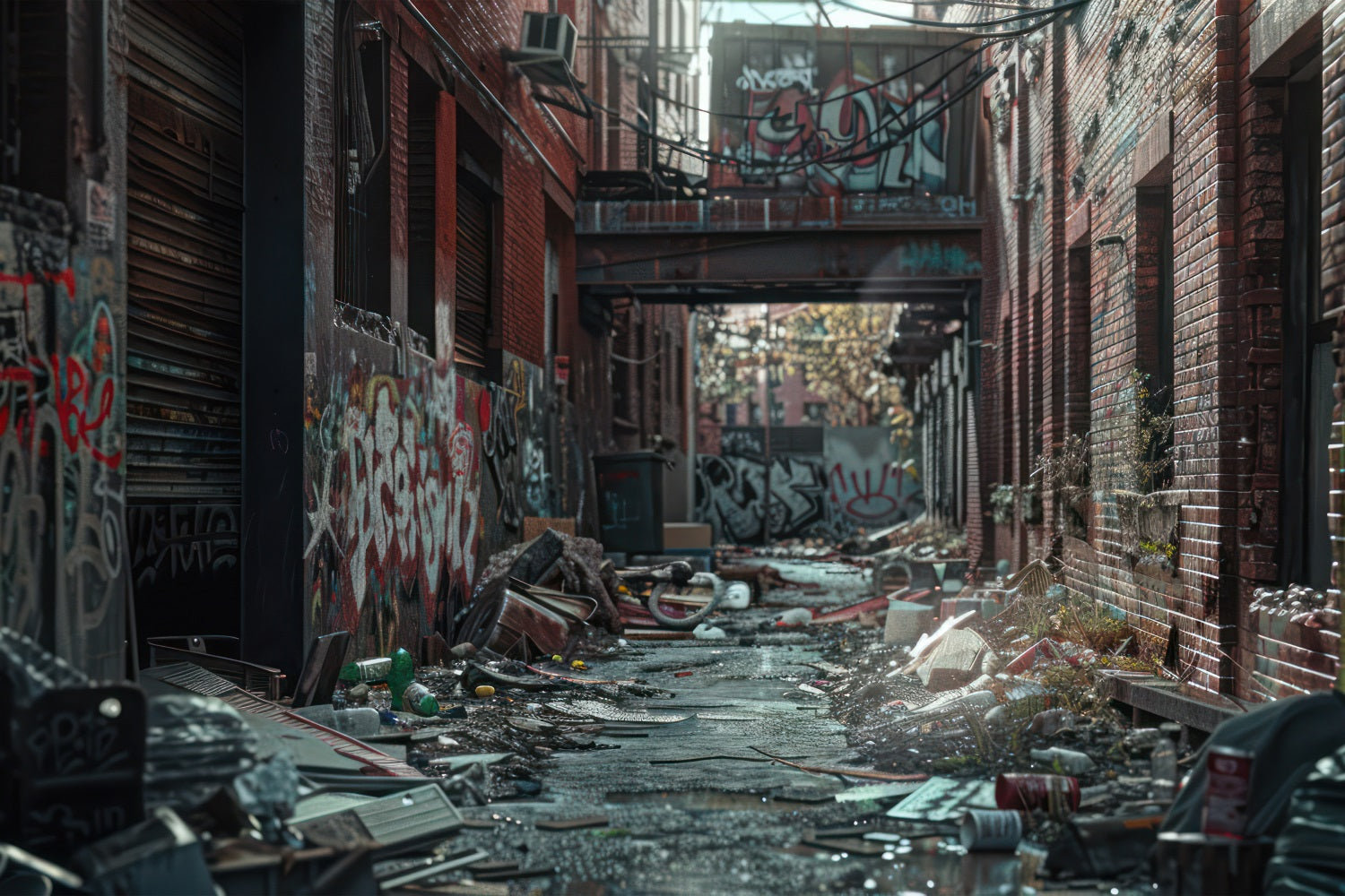 Architecture Backdrop Graffiti Alley Trash Scattered Backdrop UK BRP12-667