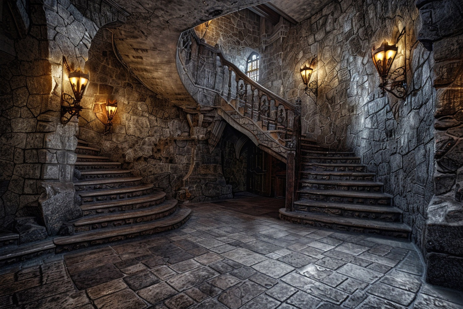 Architecture Backdrop Historic Stone Staircase Light Backdrop UK BRP12-670