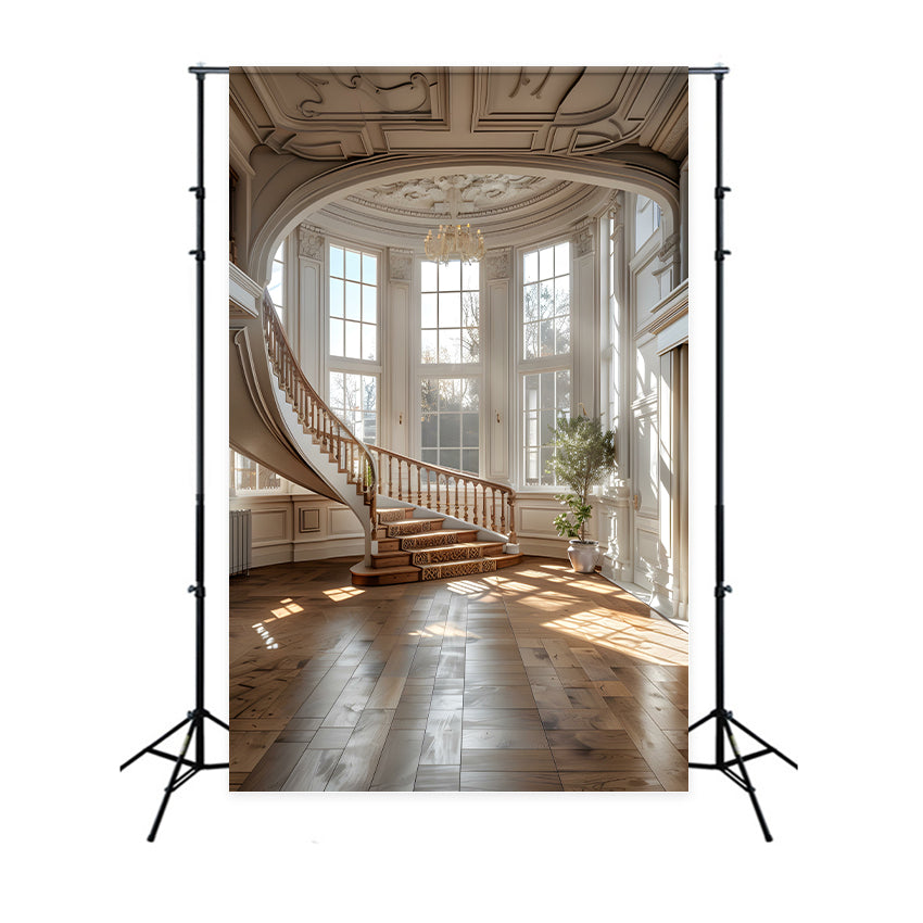 Architecture Backdrop Elegant Sunlit Manor Staircase Backdrop UK BRP12-671