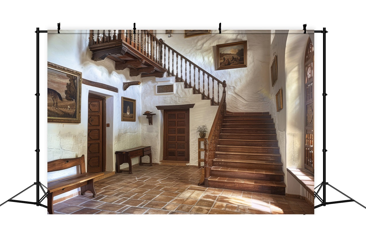 Architecture Backdrop Wooden Staircase Vintage Hall Backdrop UK BRP12-672