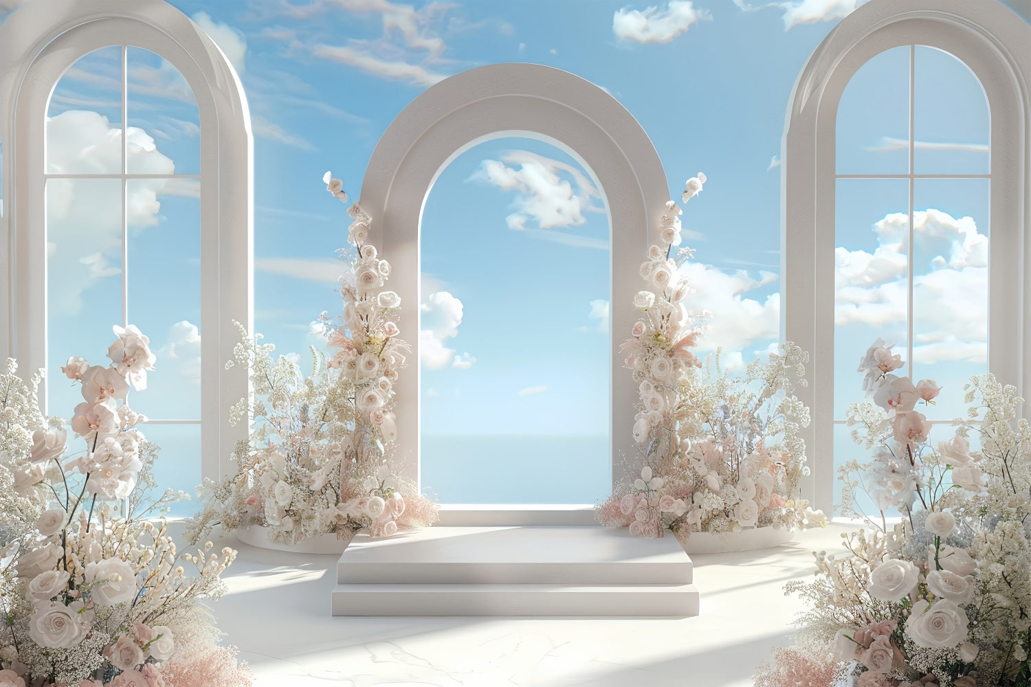 Architecture Backdrop Floral Arch Sky Blue Backdrop UK BRP12-675