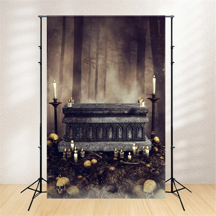 Coffin Backdrop Candlelit Gothic Forest Scene Backdrop UK BRP12-703