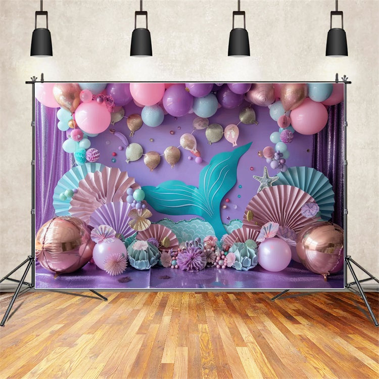 Mermaid Birthday Party Backdrop Oceanic Party Balloon Backdrop UK BRP12-80