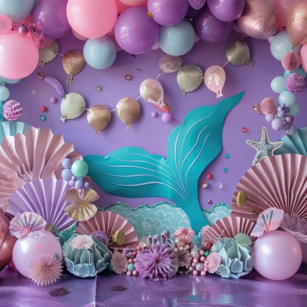 Mermaid Birthday Party Backdrop Oceanic Party Balloon Backdrop UK BRP12-80