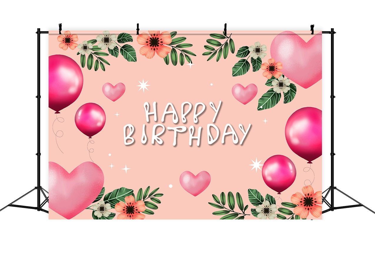 Customized Birthday Backdrop Blush Floral Balloon Backdrop UK BRP2-217