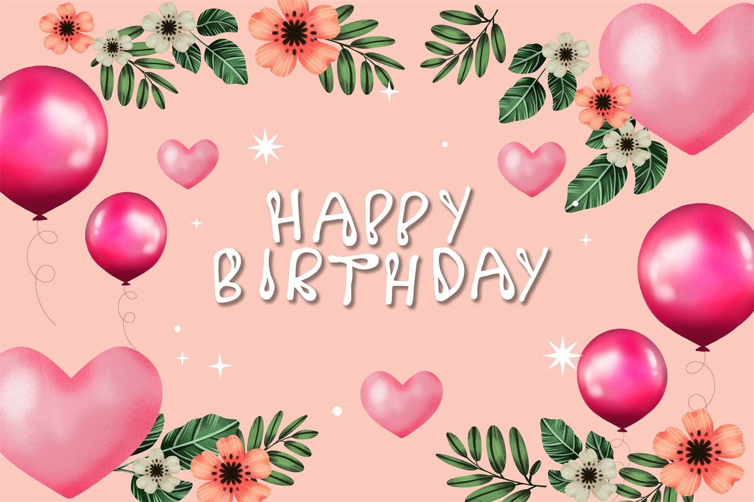 Customized Birthday Backdrop Blush Floral Balloon Backdrop UK BRP2-217