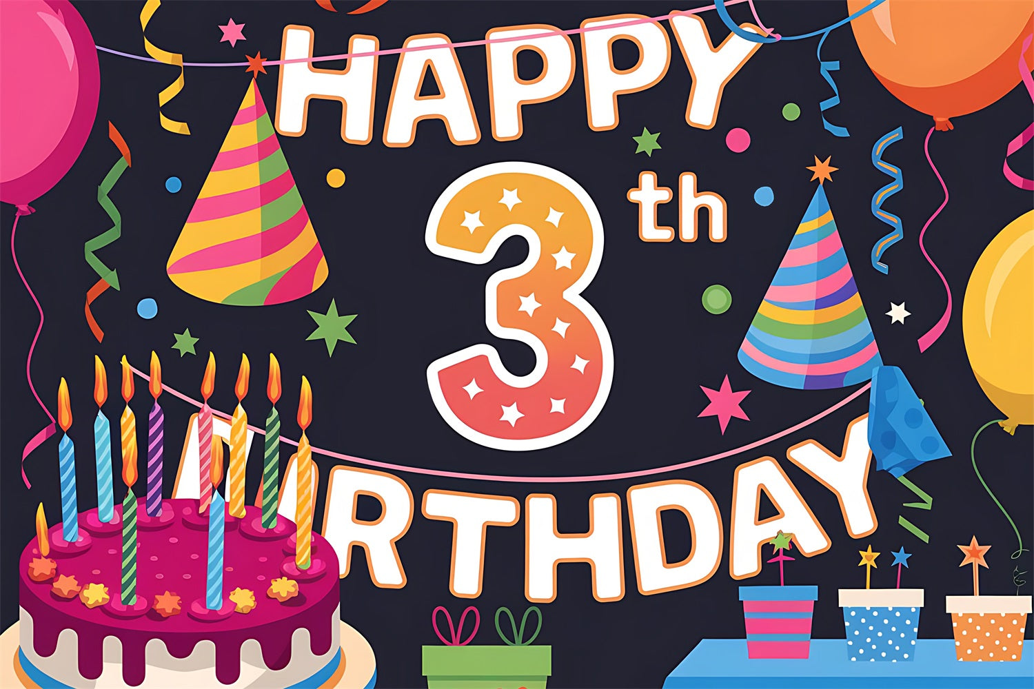 Personalized Backdrop For Birthday Party 3rd Balloons Backdrop UK BRP2-219