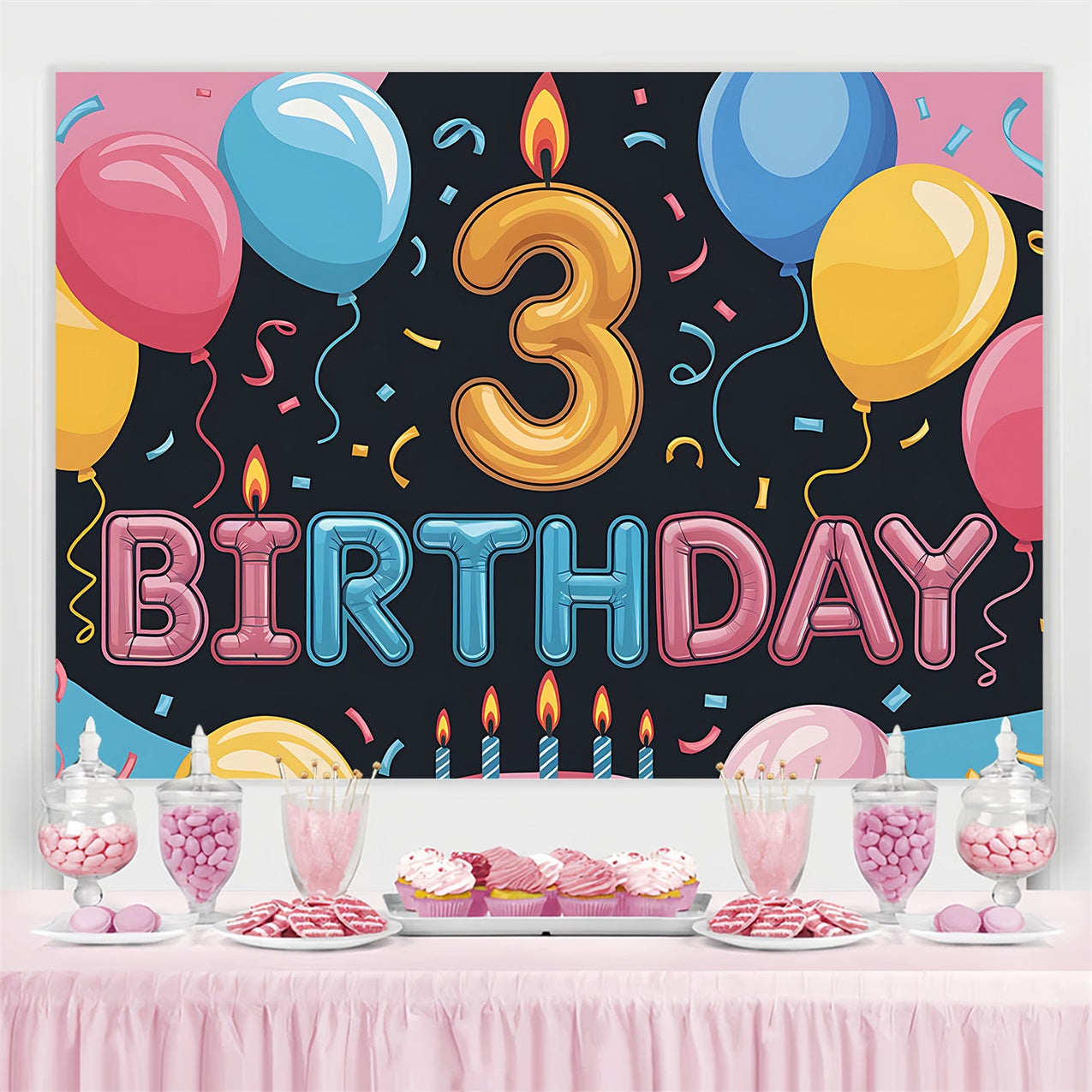 Personalized Birthday Photo Backdrop Cheerful 3rd Balloon Backdrop UK BRP2-220