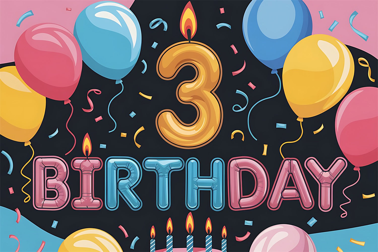 Personalized Birthday Photo Backdrop Cheerful 3rd Balloon Backdrop UK BRP2-220