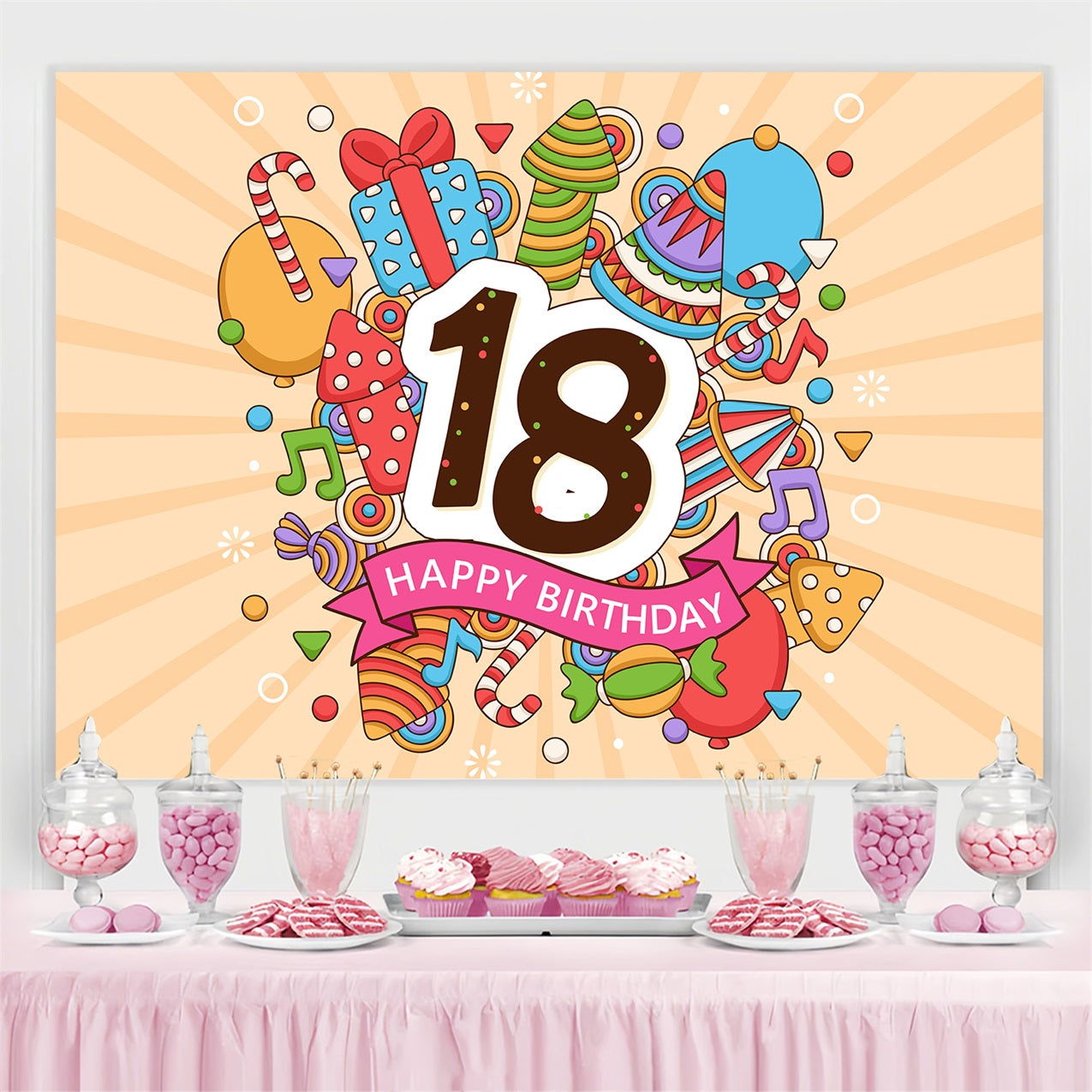 Customize Backdrop For Birthday Cartoon 18th Backdrop UK BRP2-222