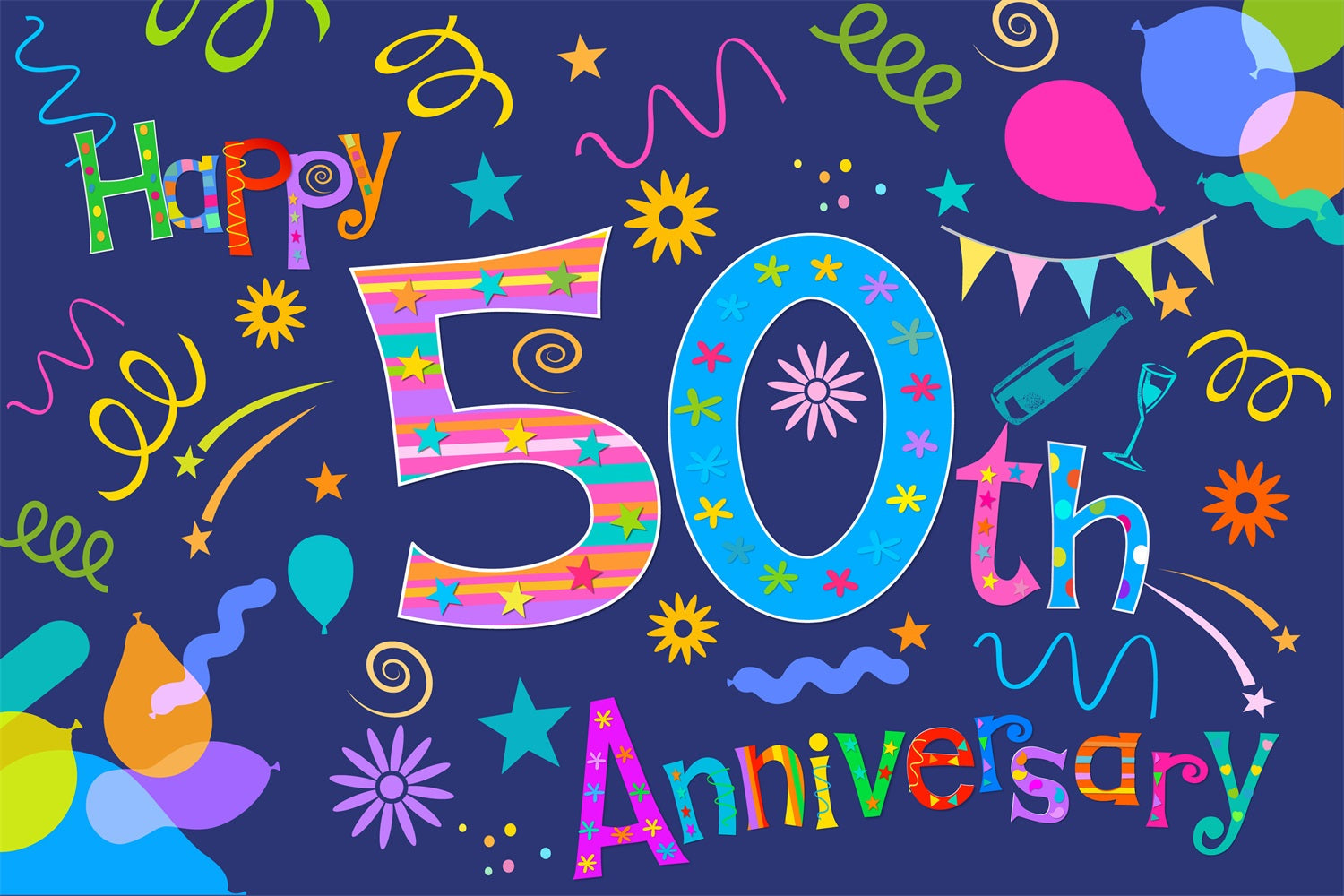 Custom Birthday Party Backdrop Colorful 50th Anniversary Backdrop UK BRP2-223