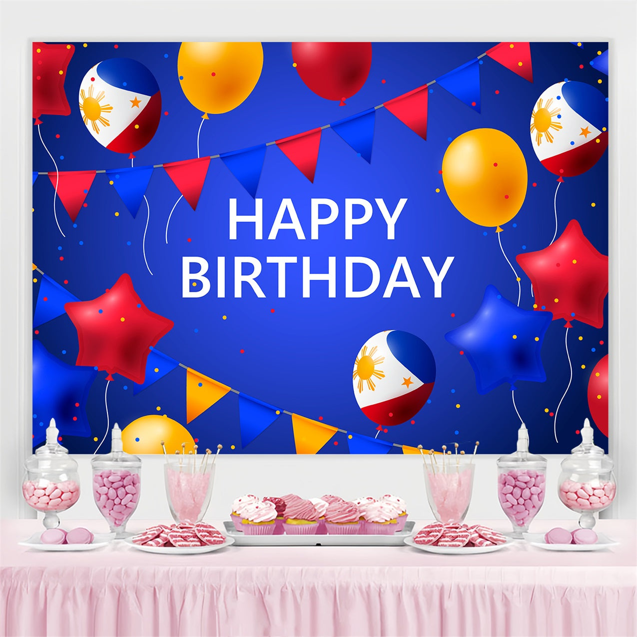 Customize Birthday Backdrop Philippine Party Flags Stars Backdrop UK BRP2-224